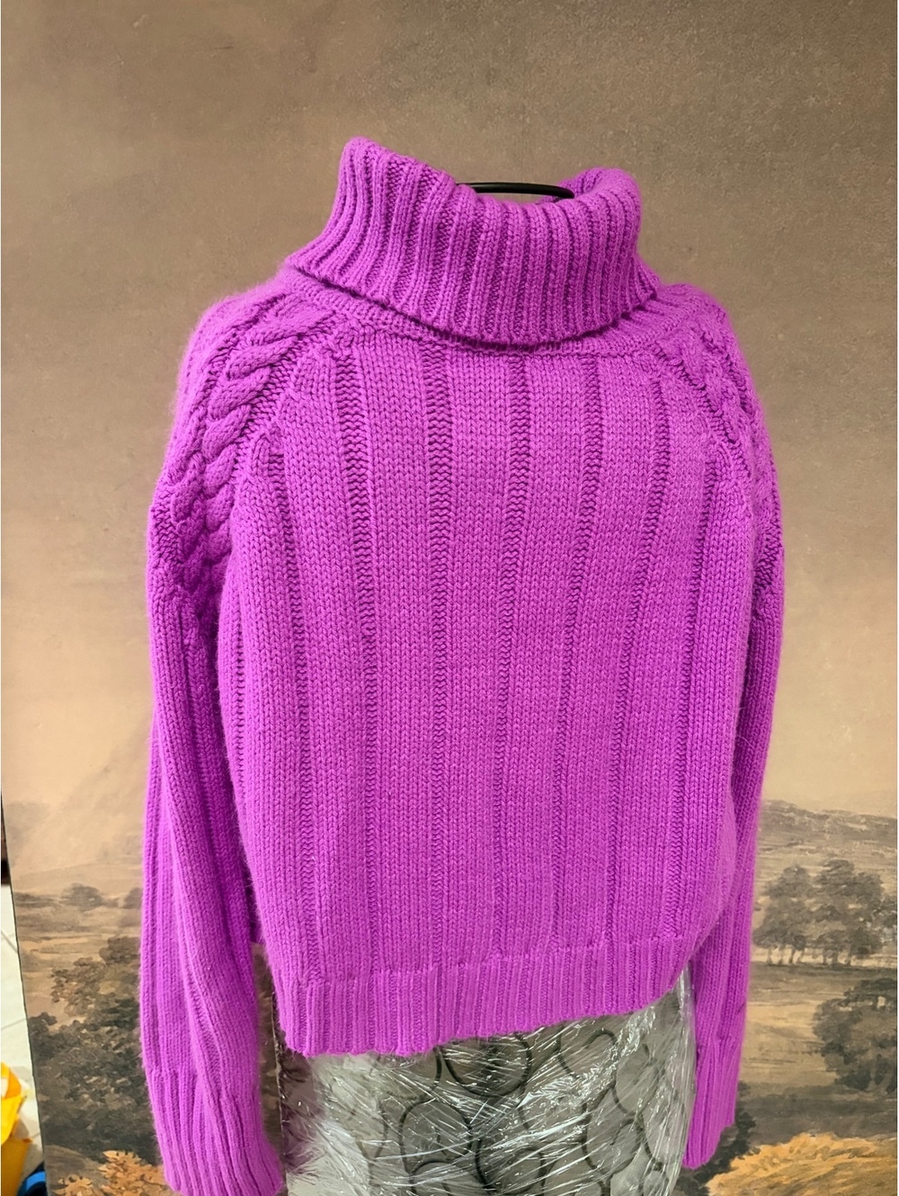 &merci Purple Chunky Cable Knit Turtleneck Cropped Sweater Size Medium